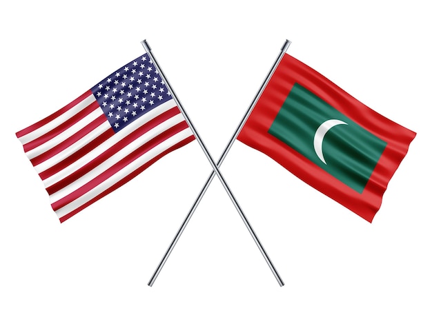 Illustration 3d du drapeau d'amitié des États-Unis et des Maldives