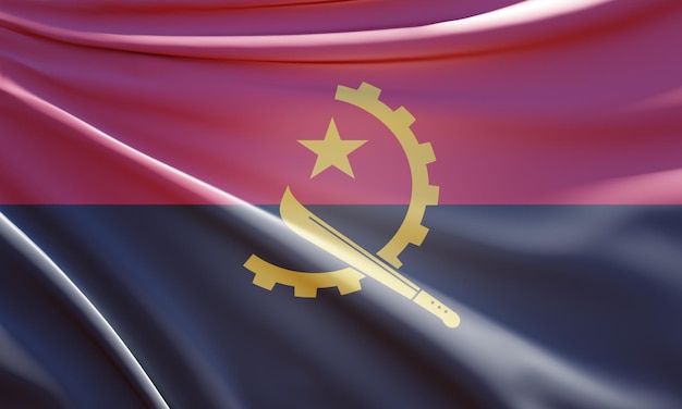 Illustration 3d du drapeau de l'angola sur tissu ondulé