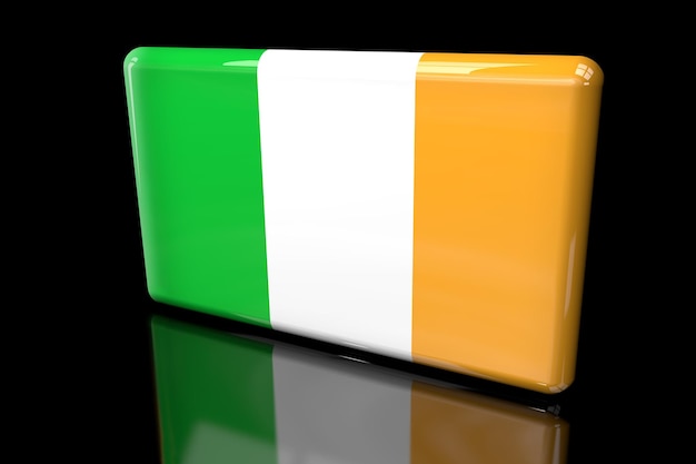 Illustration 3D du drapeau carré d'Irlande sur fond sombre.