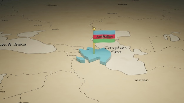 Illustration 3d du drapeau de la carte isométrique de l'Azerbaïdjan et de la carte du pays