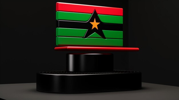 Illustration en 3d du drapeau de la Guinée-Bissau Le drapeau du Bissau agite isolé sur un drapeau à fond noir