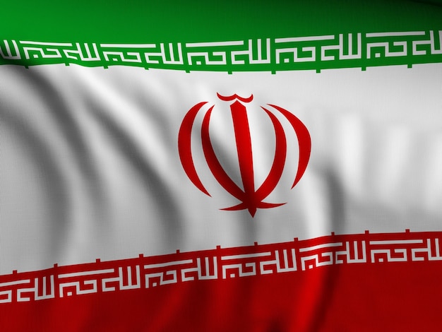Illustration en 3D du fond du drapeau iranien agitant de près