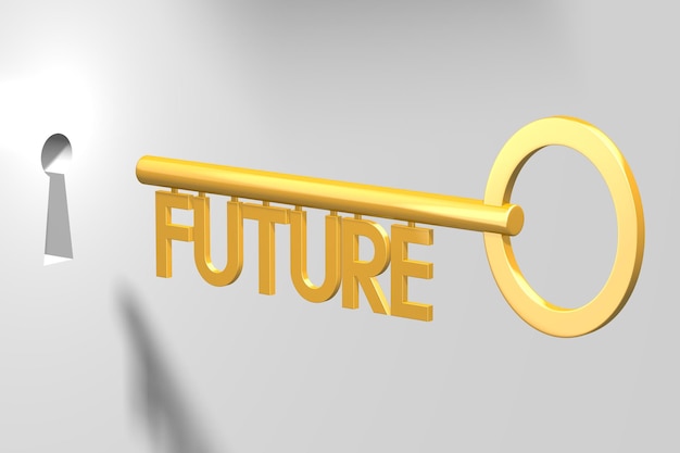 Illustration 3D du futur concept de clé d'or
