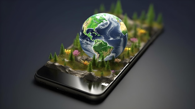 Illustration 3d du globe terrestre sur un smartphone