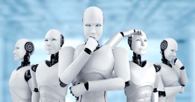 Photo illustration 3d du groupe humanoïde de robot