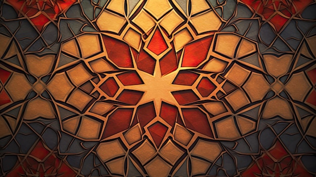 Illustration 3d du motif géométrique islamique en couleur rouge et or