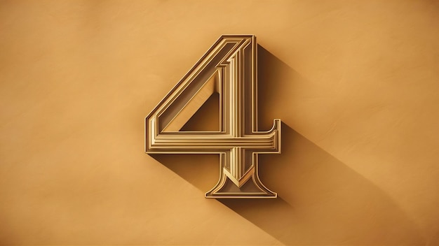 Illustration 3D du nombre doré 4 ou quatre isolé sur fond beige avec ombre