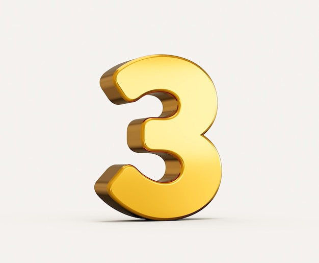 Illustration 3d du nombre d'or 3 ou trois isolé sur fond beige avec ombre