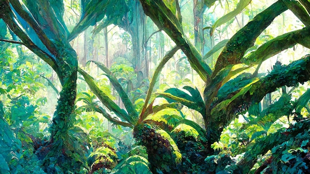 Illustration 3D du paysage de la forêt tropicale humide de la forêt tropicale