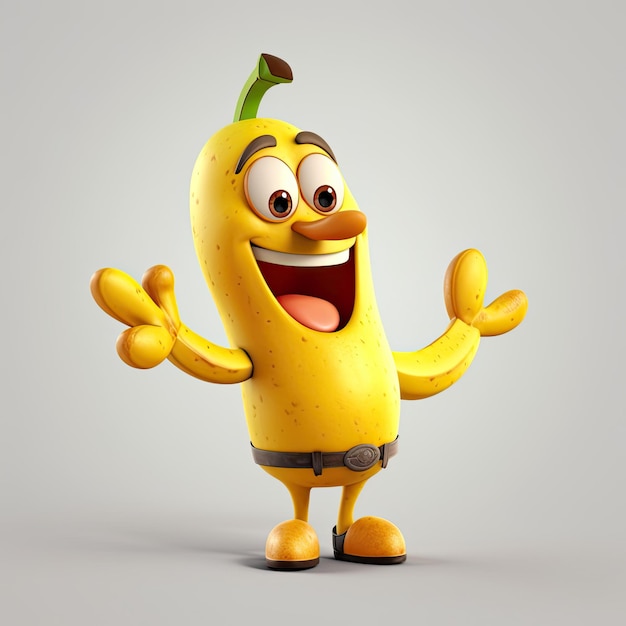 Illustration 3D du personnage de banane dessiné dans un style de dessin animé généré par l'IA