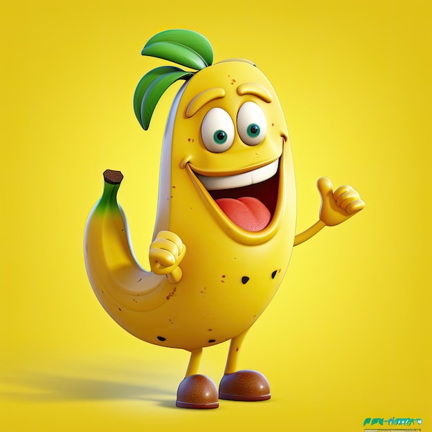 Illustration 3D du personnage de banane dessiné dans un style de dessin animé généré par l'IA