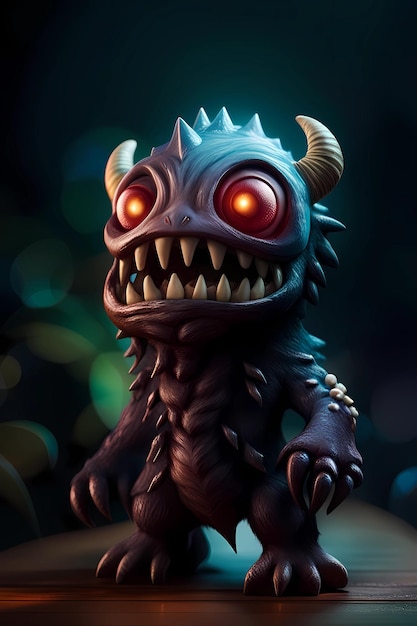 Illustration 3D du personnage de dessin animé mignon monstre chibi