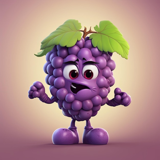 Illustration 3D du personnage de raisins dessiné dans un style de dessin animé généré par l'IA
