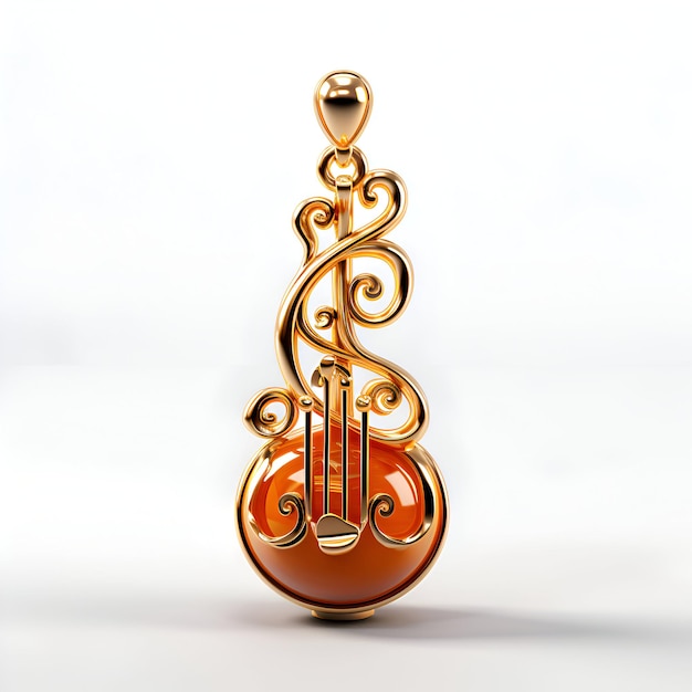 Illustration 3D du violon doré sur fond blanc rendu 3D