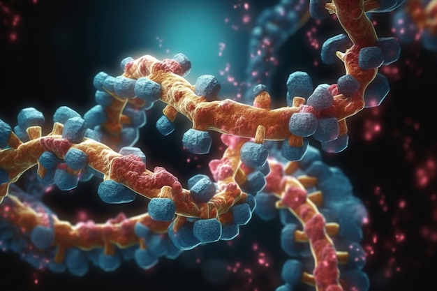 Illustration 3D dynamique de la réplication de l'ADN dans les détails microscopiques