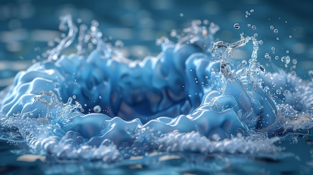 Illustration 3D d'une éclaboussure d'eau en spirale bleue