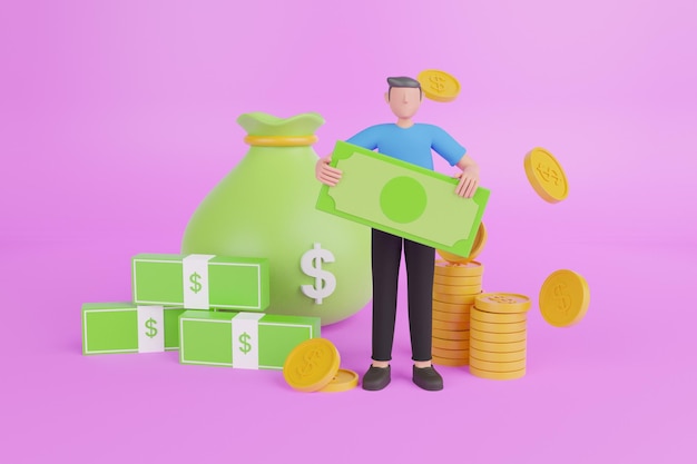 Illustration 3D d'économiser de l'argent. concept de banque d'argent. Dépôt bancaire et profit. Économie d'argent
