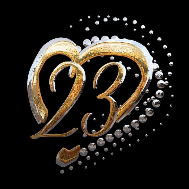 ILLUSTRATION 3D EFFET TEXTE OR ET ARGENT DATE ANNIVERSAIRE 23 ANS