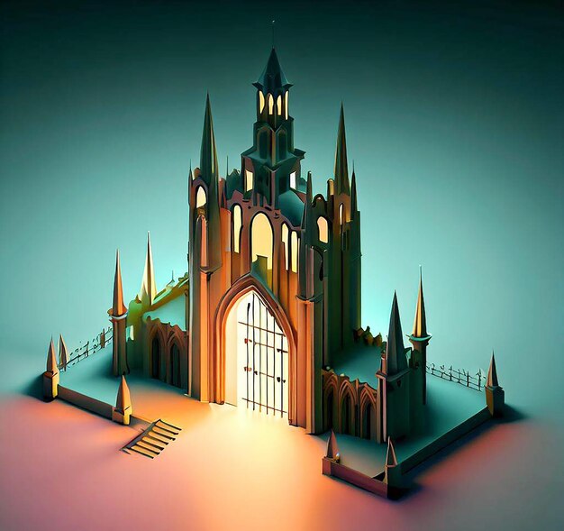 illustration 3d d'une église avec une porte au milieu