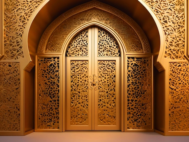 Illustration 3D de l'entrée de la porte ornement islamique texture dorée pour le fond du ramadan haute résolution