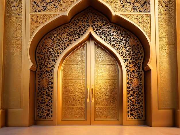 Illustration 3D de l'entrée de la porte ornement islamique texture dorée pour le fond du ramadan haute résolution