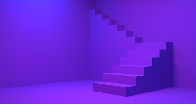 Illustration 3D d'un escalier avec un fond de couleur violette