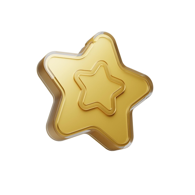 Illustration 3D de l'étoile d'or isolée sur fond blanc Étoile jaune brillante Évaluation du client 3d réaliste