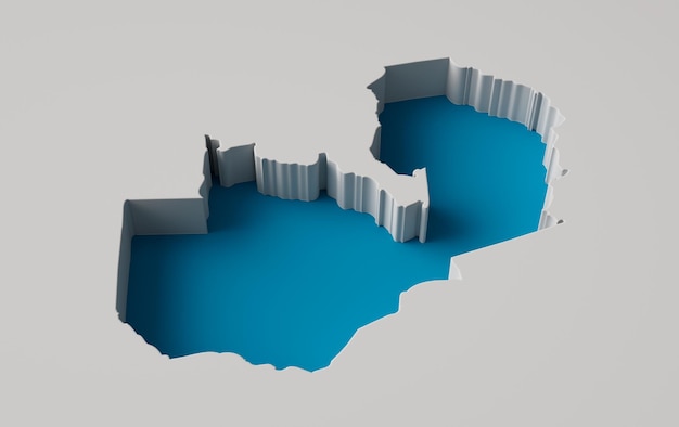 Illustration 3d de l'extrusion intérieure de la carte de la Zambie avec ombre