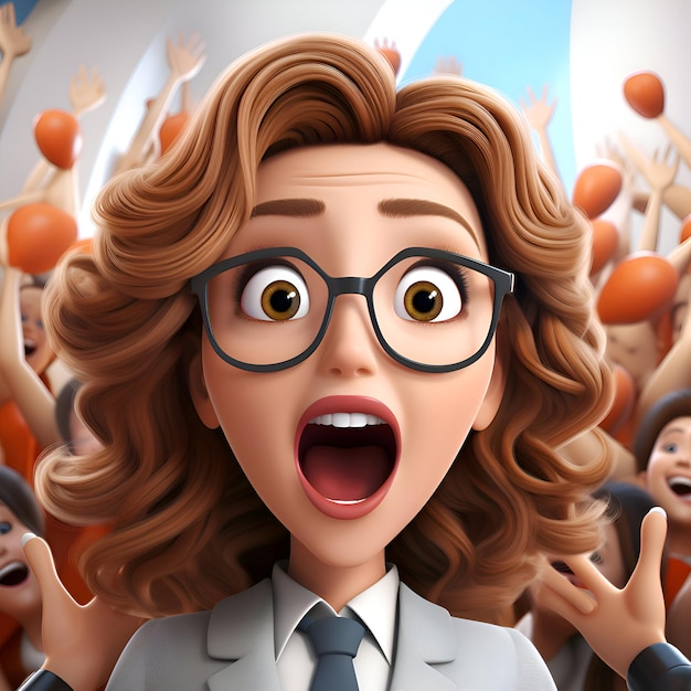 Illustration 3D d'une femme d'affaires de dessin animé dans un costume d'affaires et des lunettes