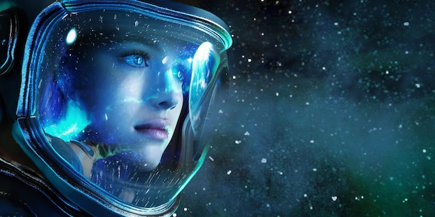 Illustration 3d Femme astronaute dans l'espace 3D Render