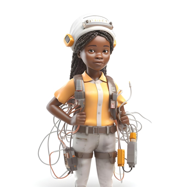 Illustration 3D d'une fille afro-américaine portant une combinaison de sécurité