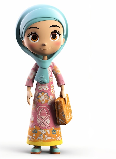 Illustration 3d d'une fille malaise avec une robe batik Kebaya