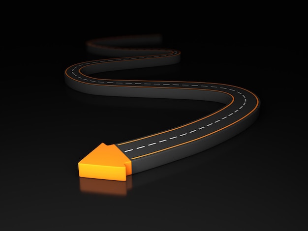 Illustration 3d de la flèche d'autoroute au bout d'une route.