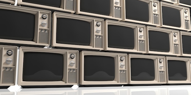 Illustration 3d de fond d'appareils de télévision vintage