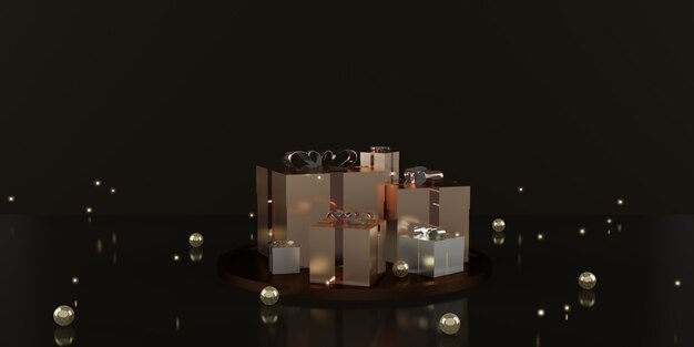Illustration 3D de fond de décoration de vacances de boîte-cadeau et de ruban