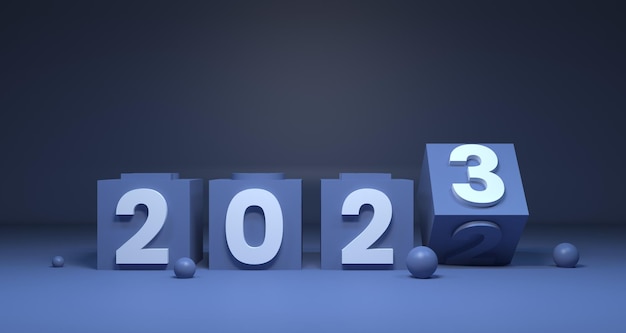 Illustration 3D de fond du nouvel an 2023. Notion de compte à rebours.