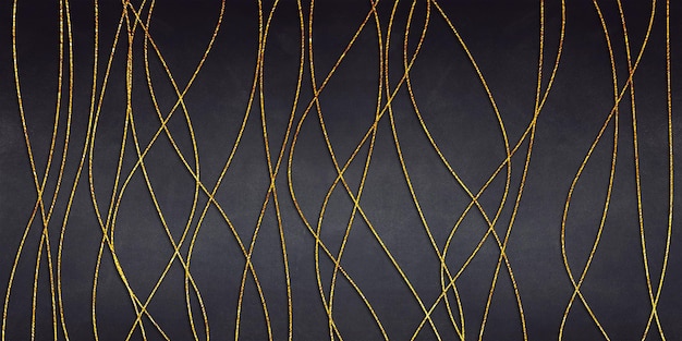 Illustration 3d fond grunge gris foncé fines lignes dorées courbes verticales