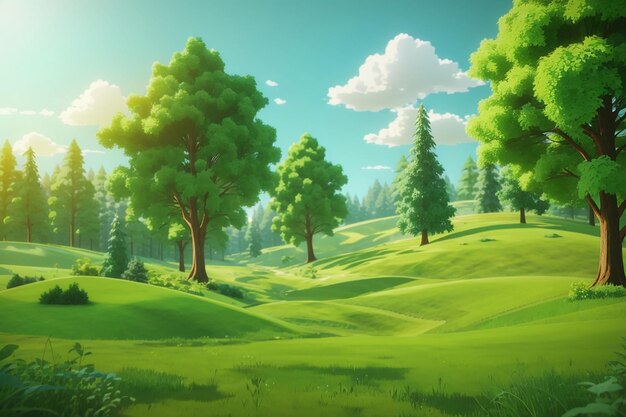 Illustration 3D sur fond de paysage vert