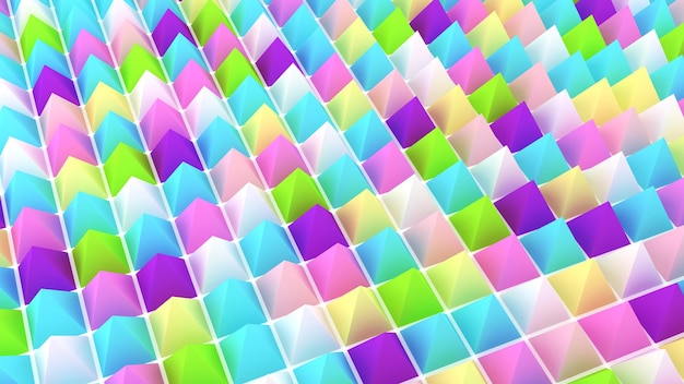 Illustration 3d de fond de pyramides holographiques Fond d'écran multicolore Texture pastel lisse Pointes abstraites Objets tranchants Toile de fond de rendu 3d