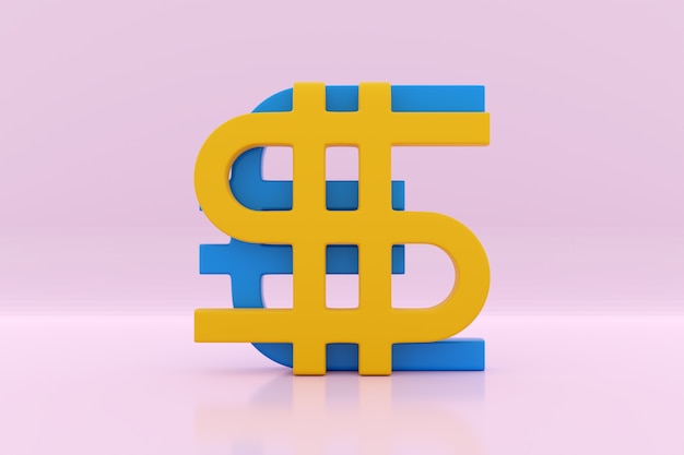 Illustration 3D de forme d'argent euro et dollar sur rose isolé. Symbole de change, hausse des prix. Convertissez dollar en euro et inversement.