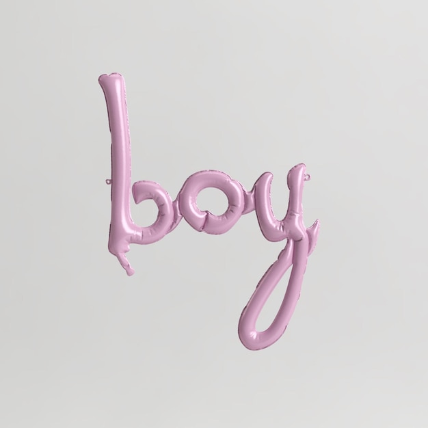 Illustration 3d en forme de mot garçon de ballons rose pastel de type 1 isolés sur fond blanc