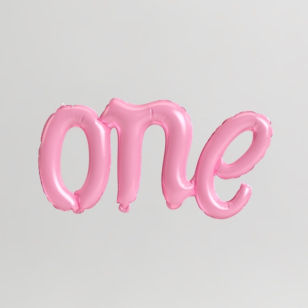 Une illustration 3d en forme de mots de ballons roses de type 1 isolés sur fond blanc