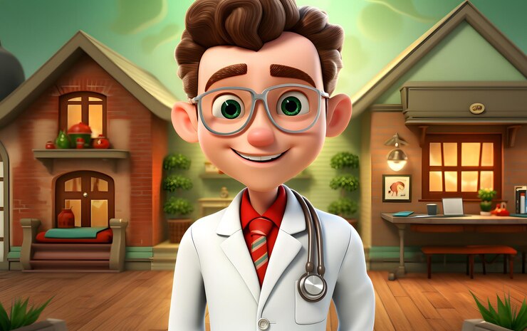 Photo illustration 3d d'un garçon médecin portant des lunettes concept médical avec espace de copie pour le texte
