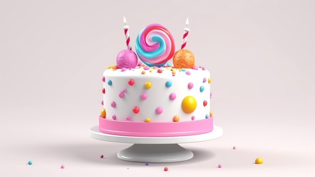 Illustration 3D d'un gâteau d'anniversaire mignon Gâteau sucré pour une surprise d'anniversaire pour l'anniversaire