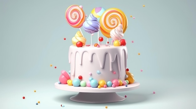 Illustration 3D d'un gâteau d'anniversaire mignon Gâteau sucré pour une surprise d'anniversaire pour l'anniversaire