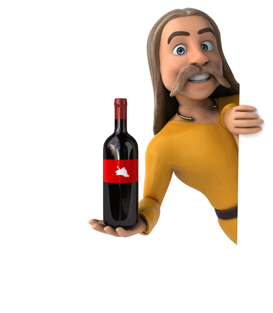 Illustration 3D gaulois drôle avec bouteille de vin