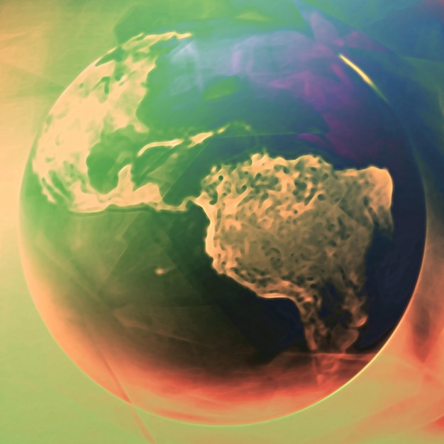 Photo illustration 3d d'un globe terrestre coloré taché sur un backgrou coloré coloré flou