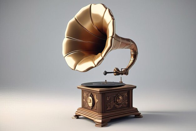 Illustration 3D d'un gramophone avec un fond doré