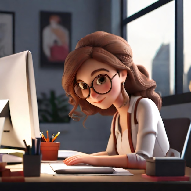 Illustration 3D d'une graphiste féminine