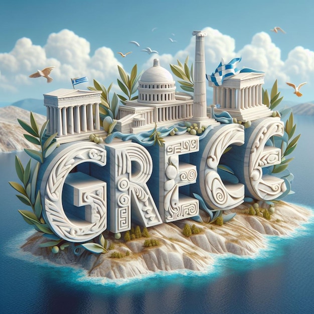 Illustration 3D de la Grèce sur une toile de fond grise